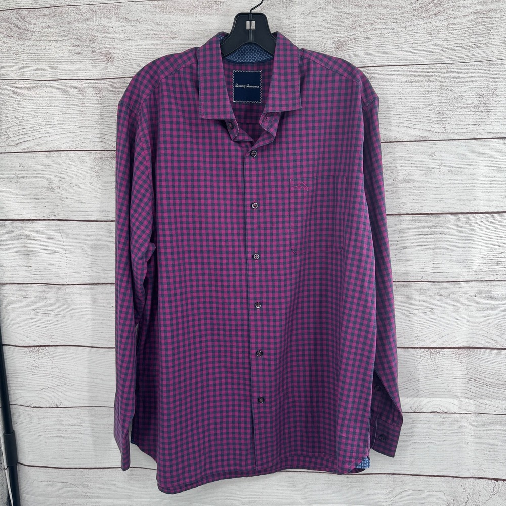 Tommy Bahama Button Down Shirt Pima Cotton Checkered Long‎ Sleeve Large